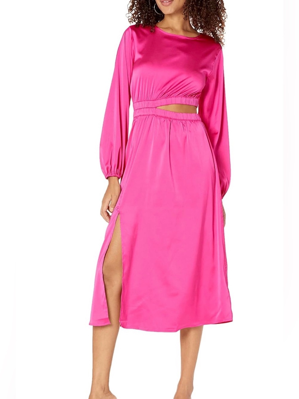 The Drop Hot Pink Silky Satin Cutout Midi Dress Size Small NWT Jacob Style Party